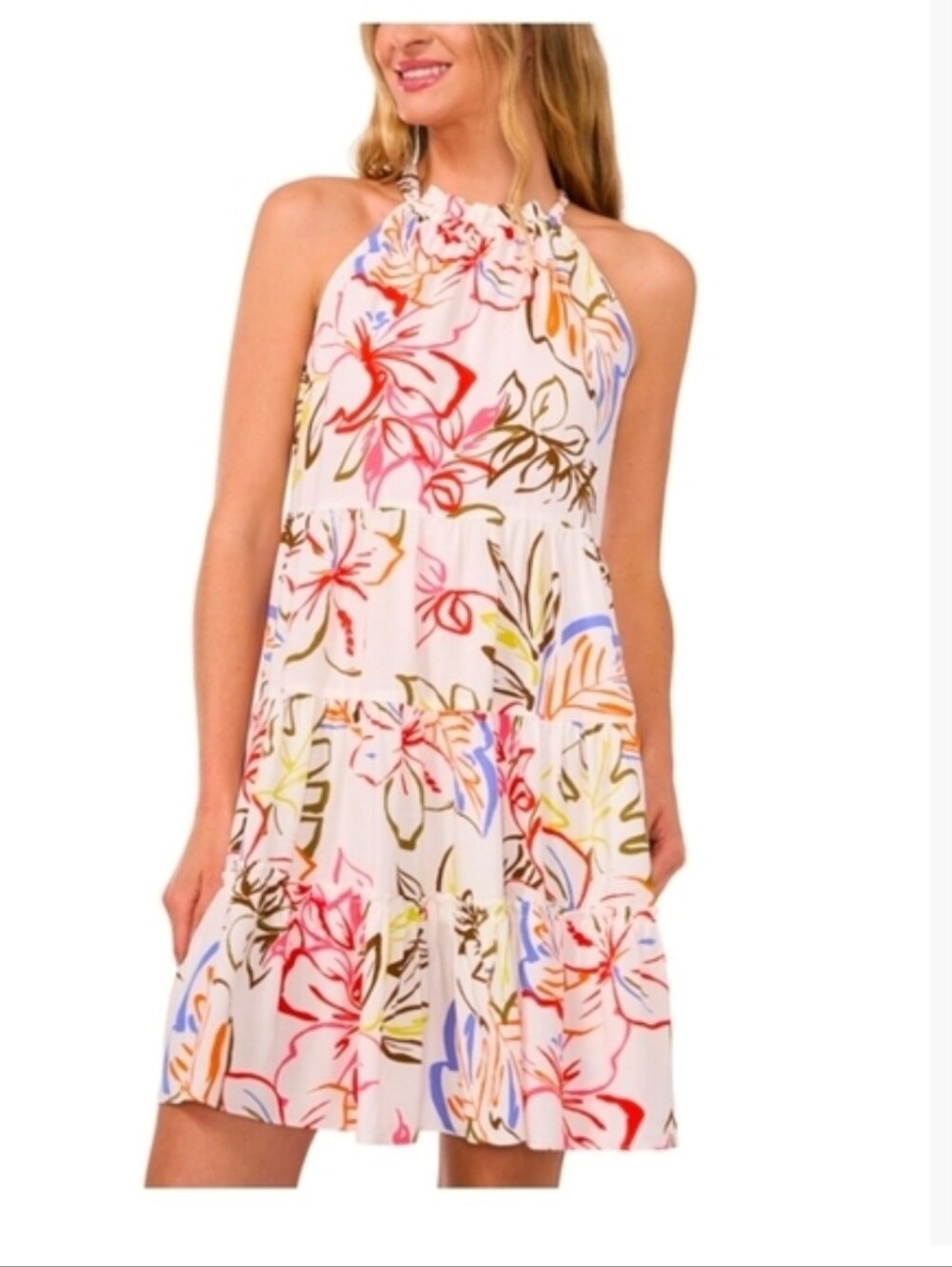 CeCe | NWT Spring Breakers Floral Sleeveless Dress New Ivory Medium
